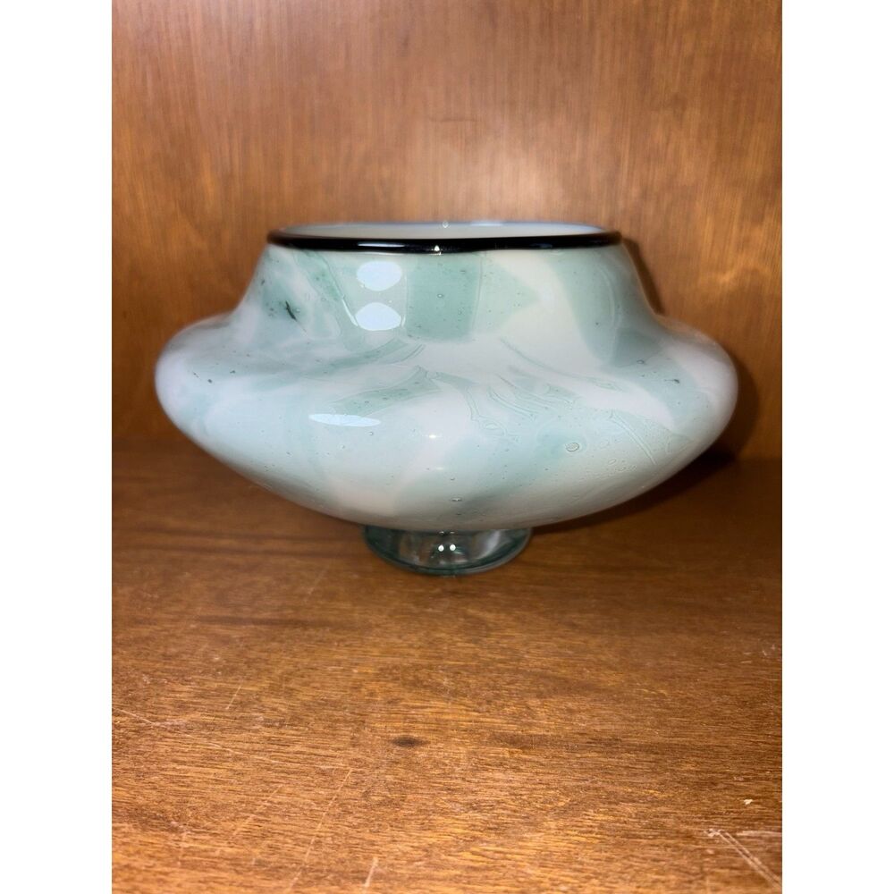 Signed Alex Brand & Ann Greenberg Hand-Blown Studio Art Glass Pedestal Bowl 1990